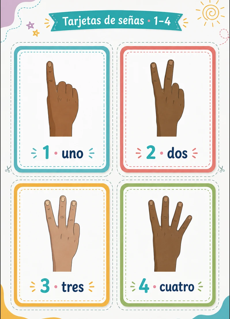 Memoria de Numerales — tarjetas de señas